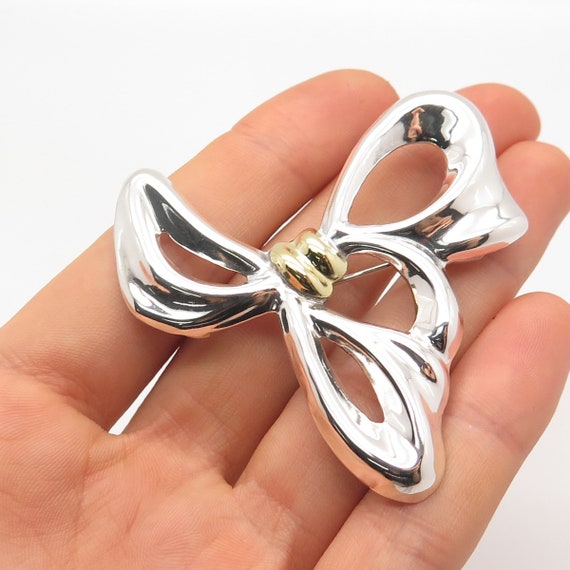 925 Sterling Silver 2-Tone Vintage Mexico Bow Pin… - image 1