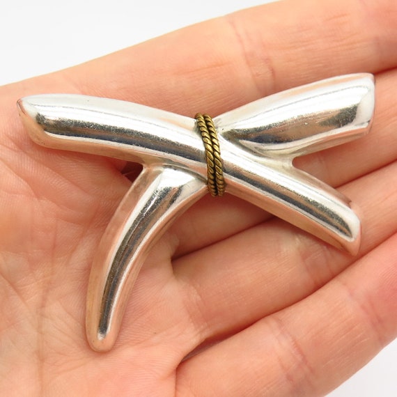 925 Sterling Silver 2-Tone Vintage Mexico Bow Des… - image 1