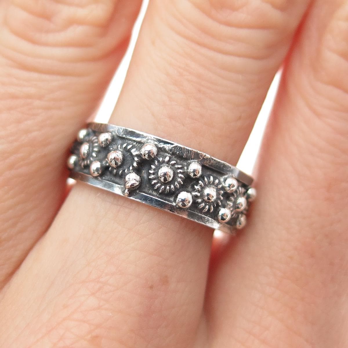 925 Sterling Silver Vintage Mexico Cannetille Band Oxidized Ring
