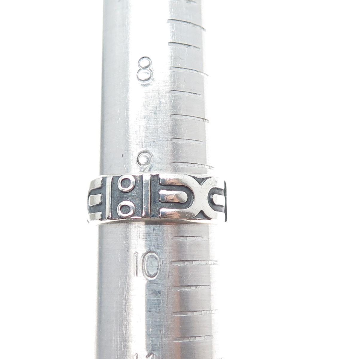 925 Sterling Silver Vintage Mexico Tribal Symbol Oxidized Band
