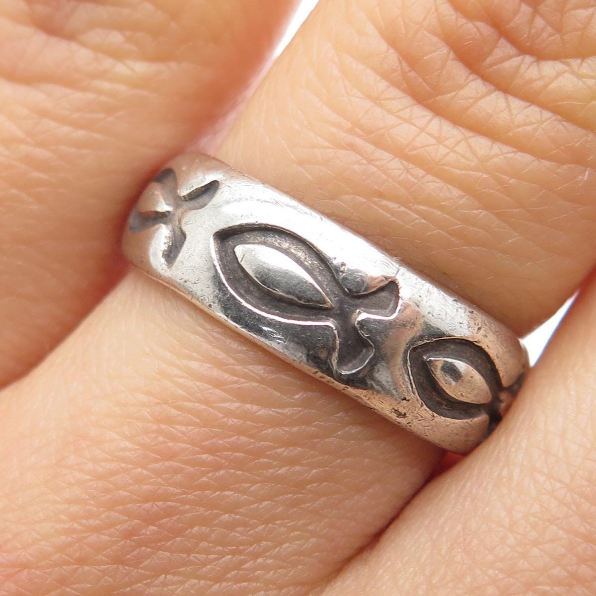 BSD Bob Siemon 925 Sterling Silver Vintage Ichthys Oxidized Band 
