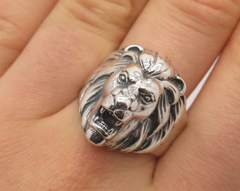 925 Sterling Silver Vintage Lion / Leo Zodiac Sign Ring Size 10.75