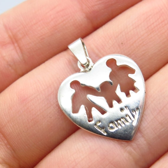 925 Sterling Silver Vintage "Family" Heart Cutout… - image 1