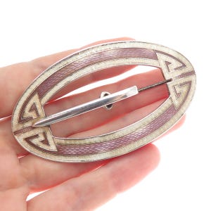 925 Sterling Silver Antique Art Deco Guilloche Enamel Belt Buckle Pin Brooch