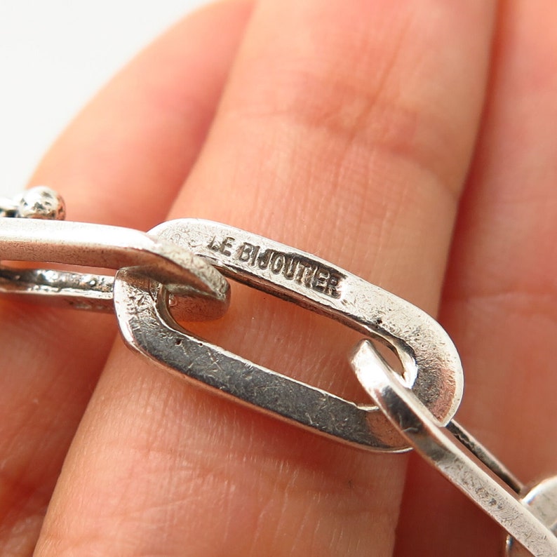 925 Sterling Silver Vintage Elongated Cable Link Bracelet 7 34