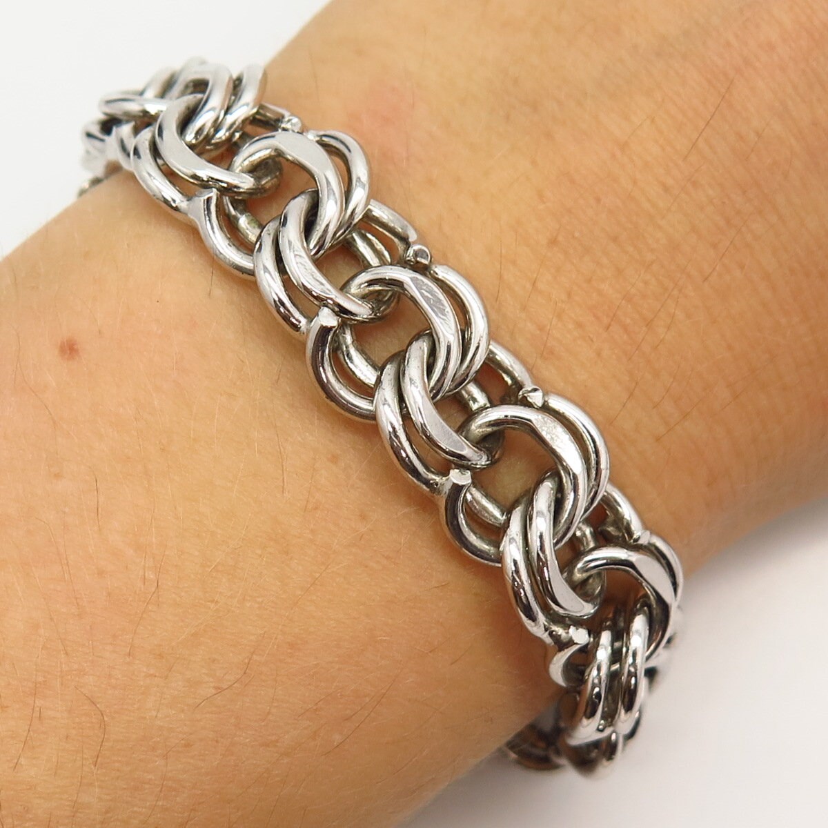 925 Sterling Silver Vintage Wide Thick Double Link Bracelet 925 Sterling Silver Vintage Wide Thick Double Link Bracelet