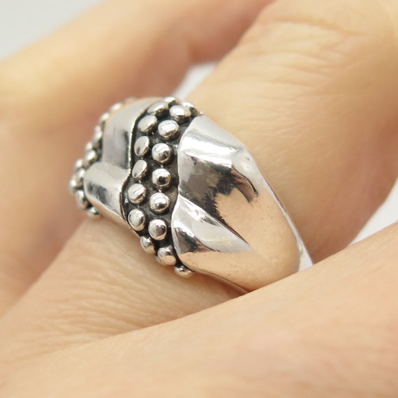 925 Sterling Silver Vintage Bead Design Ring Size… - image 2