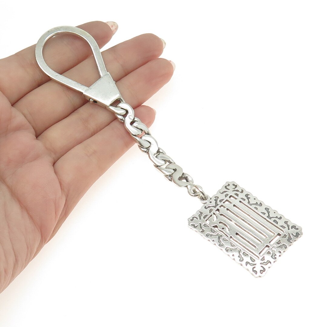800 Silver Vintage Egypt Floral Key Chain Fob Holder Etsy
