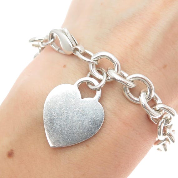 TIFFANY & CO. 925 Sterling Silver Vintage Heart Tag Rolo Link