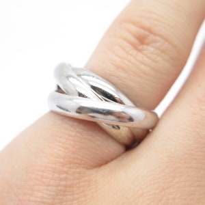 925 Sterling Silver Vintage Italy Triple Circle Interlocked Ring Size 4