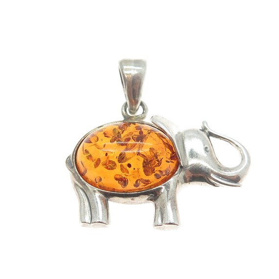 925 Sterling Silver Vintage Real Amber Elephant F… - image 4