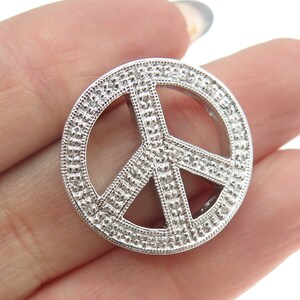 925 Sterling Silver Real Round-Cut Diamond Peace Symbol Slide Pendant