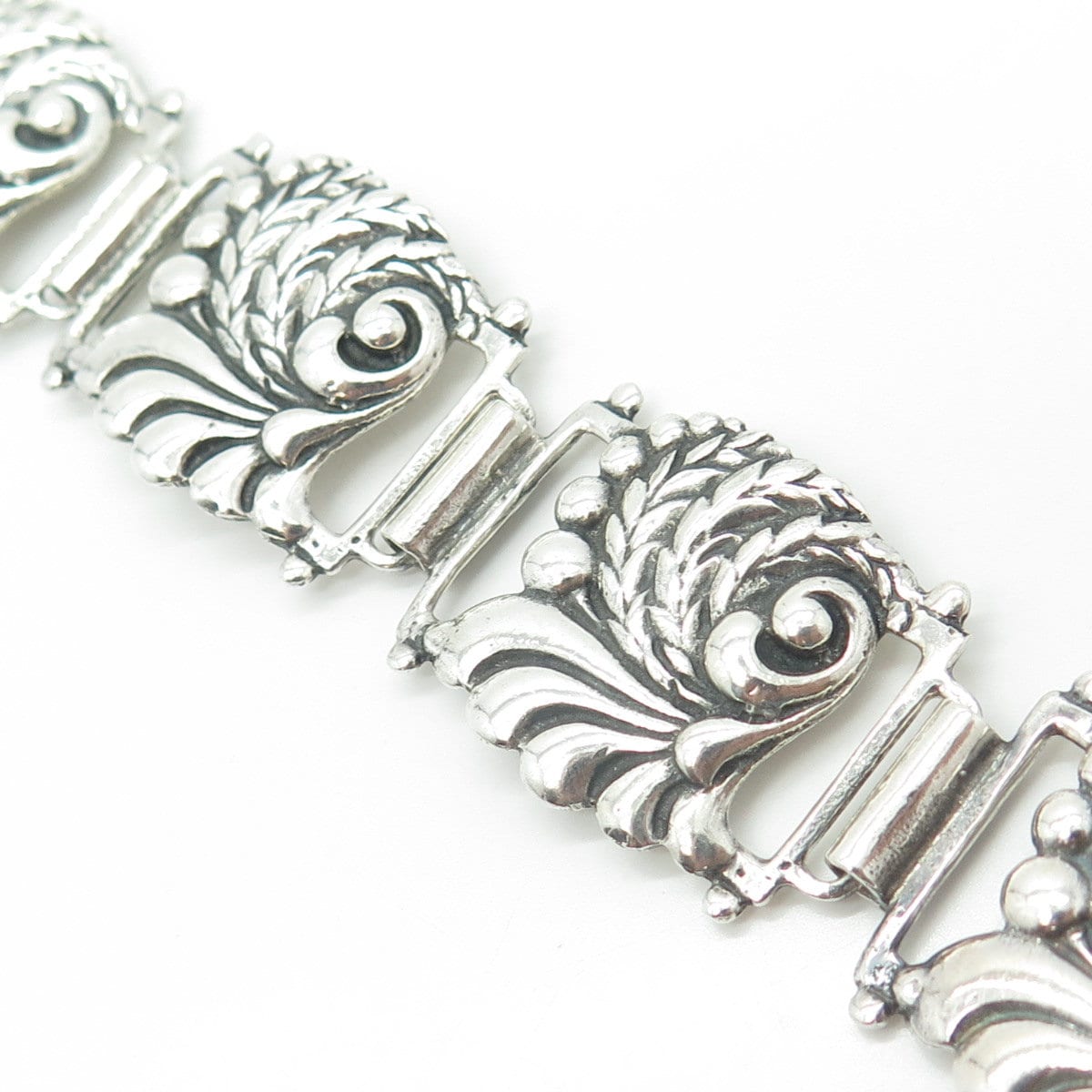 925 Sterling Silver Vintage Victorian Floral Panel Link Bracelet 7