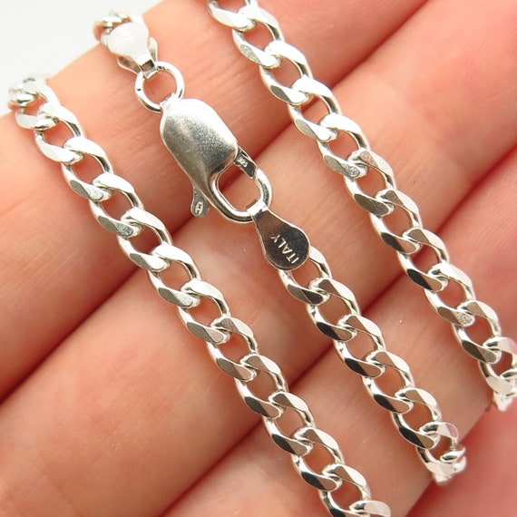925 Sterling Silver Italy Cuban Chain Necklace 22" - image 2