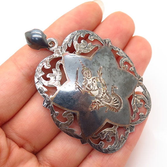 925 Sterling Silver Vintage Siam Niello Hindu Godd