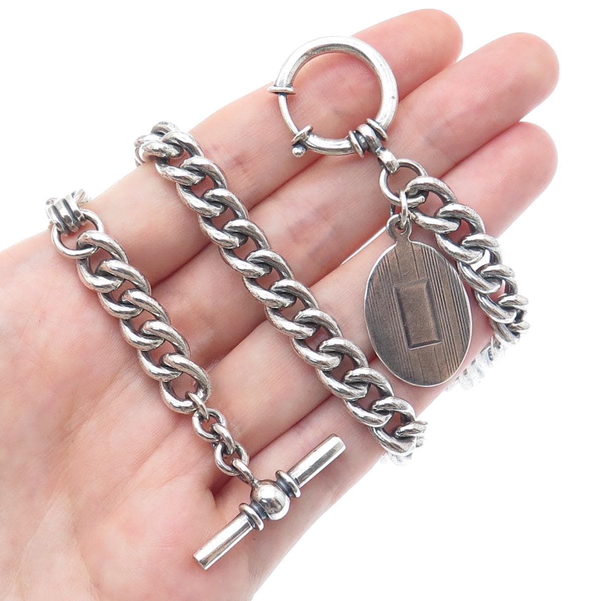RALPH LAUREN 925 Sterling Silver Vintage Pocket Watch Fob Chain 16