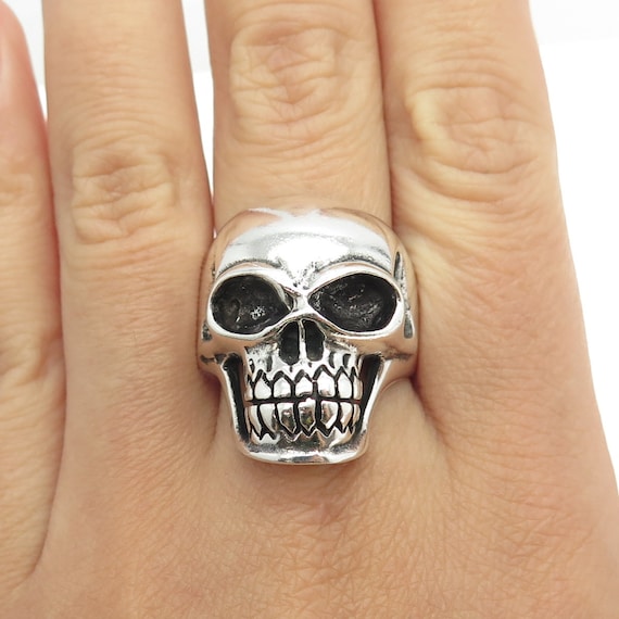 925 Sterling Silver Vintage Skull Biker Ring Size… - image 1