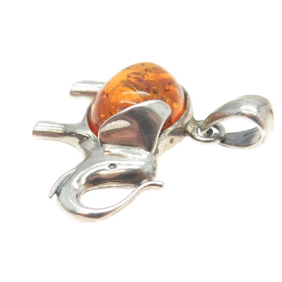 925 Sterling Silver Vintage Real Amber Elephant F… - image 7