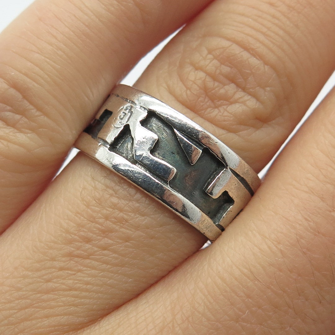 90s Mexico製 Silver 925 Maze Ring 925 Sterling Silver Vintage Mexico Maze Band Ring Size 7.75 - Etsy