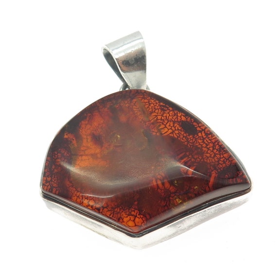 925 Sterling Silver Vintage Real Amber Modernist … - image 4