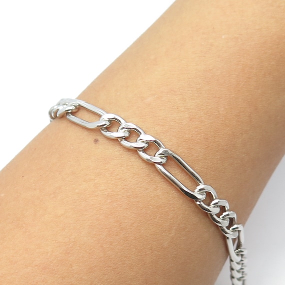 925 Sterling Silver Vintage Figaro Link Bracelet … - image 1