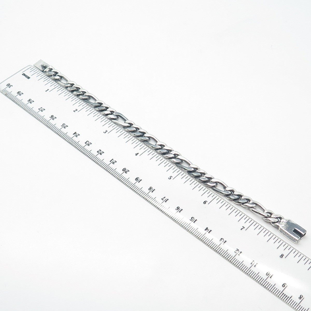 925 Sterling Silver Vintage Mexico Figaro Link Bracelet 7.25
