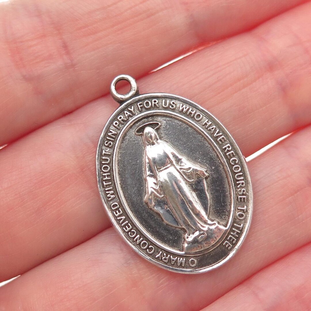 BLISS 925 Sterling Silver Antique Art Deco St. Mary Miraculous Medal ...