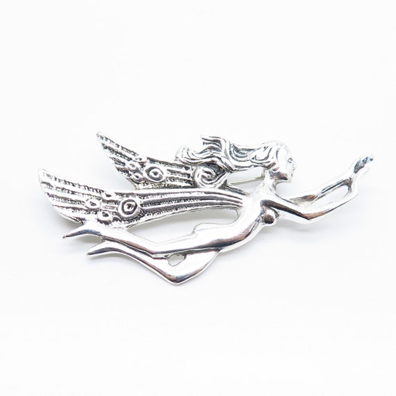 925 Sterling Silver Vintage Fairy Naked Girl Pin … - image 4