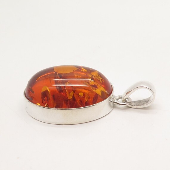 925 Sterling Silver Vintage Real Amber Pendant - image 6