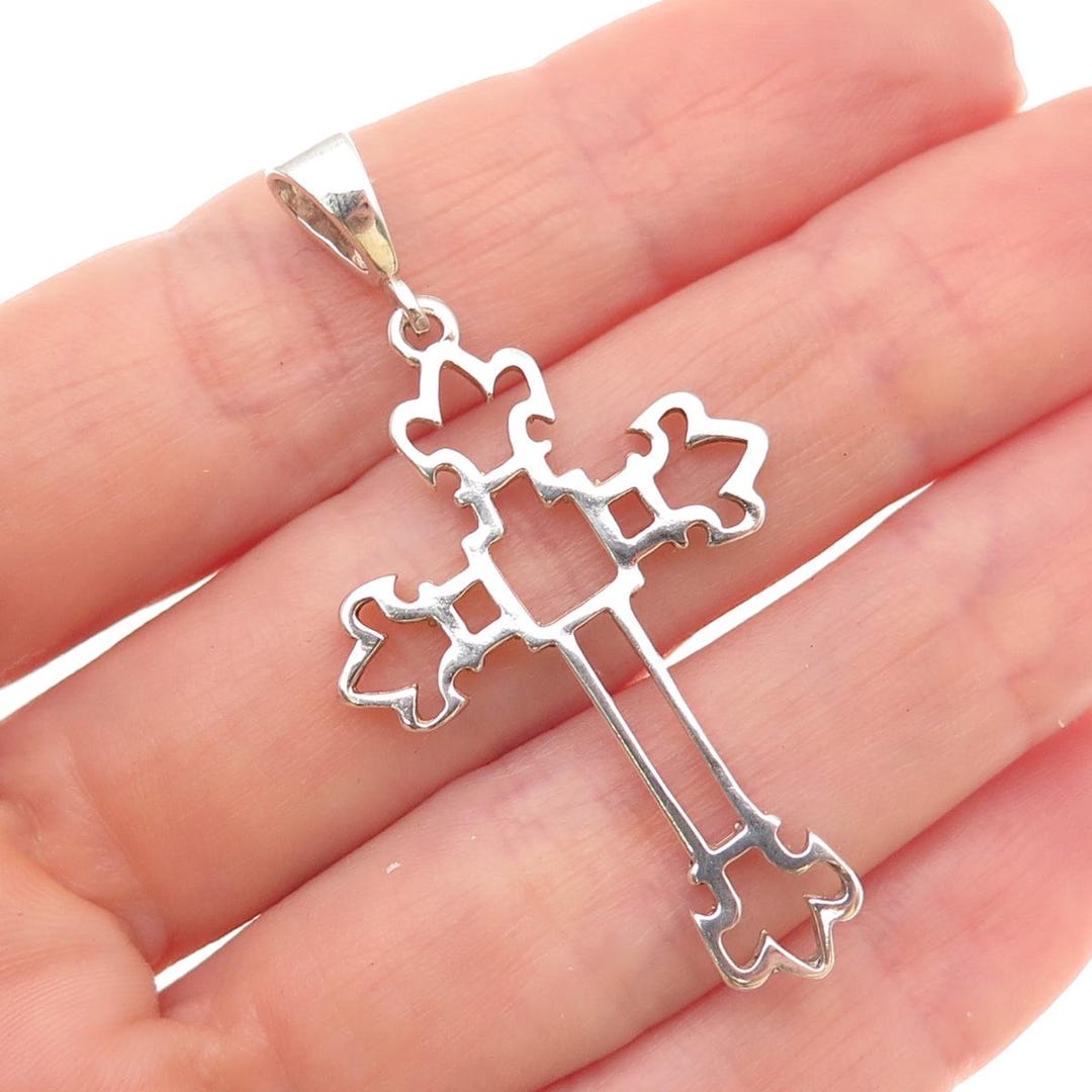 925 Sterling Silver Vintage Fleur De Lis Cross Charm Pendant - Etsy