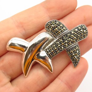925 Sterling Silver Vintage Judith Jack Real Marcasite Gem &quot;XX&quot; Pin Brooch