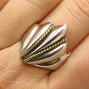 925 Sterling Silver 2-Tone Vintage Mexico Twisted Accent Wide Ring Size 10