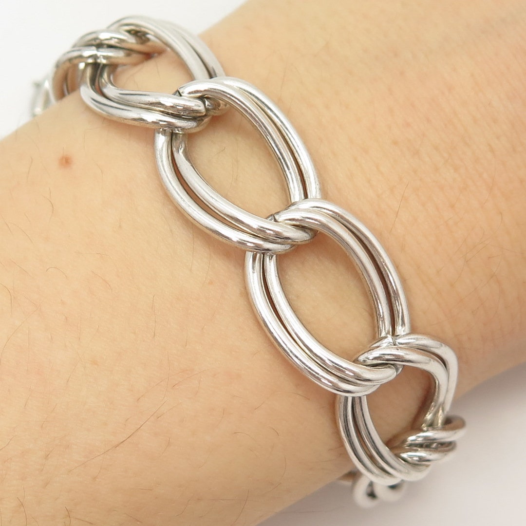 925 Sterling Silver Vintage Double Oval Link Bracelet 7 - Etsy Israel