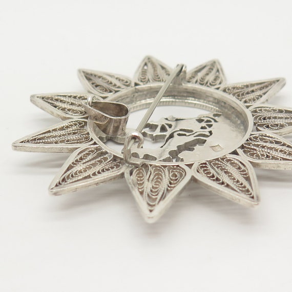 800 Silver Vintage Filigree Sunflower and Egyptia… - image 6