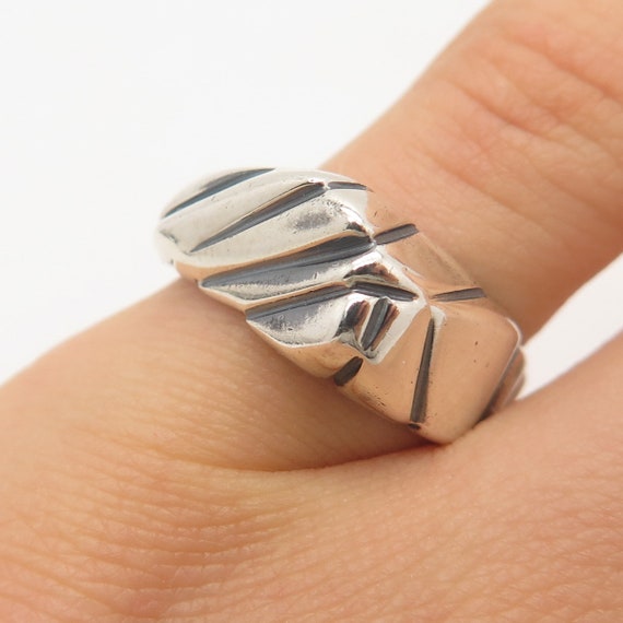 925 Sterling Silver Vintage Ribbed Modernist Ring… - image 1