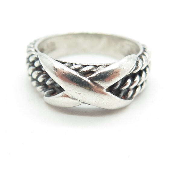 925 Sterling Silver Vintage "X" Roped Ring Size 7 - image 3