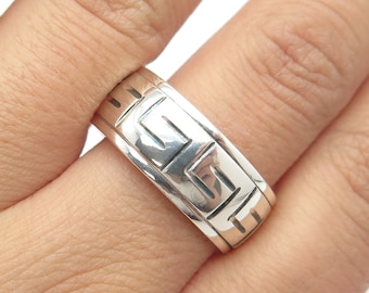 925 Sterling Silver Vintage Greek Maze Rotating Band Ring Size
