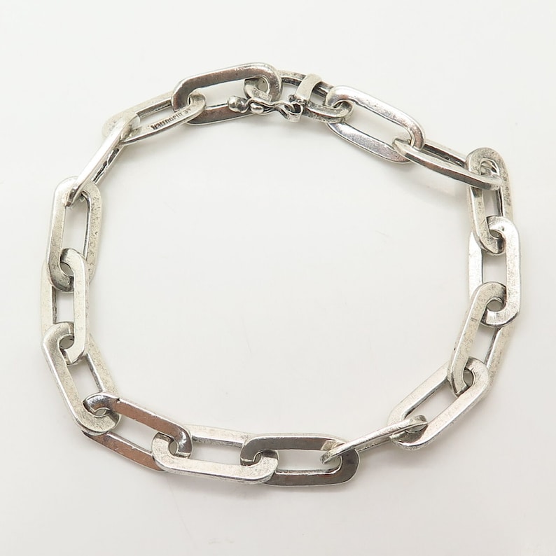 925 Sterling Silver Vintage Elongated Cable Link Bracelet 7 34