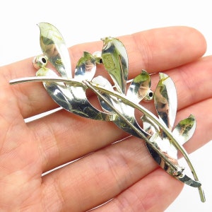 925 Sterling Silver Vintage Fostner Leaf Branch Design Pin Brooch image 2