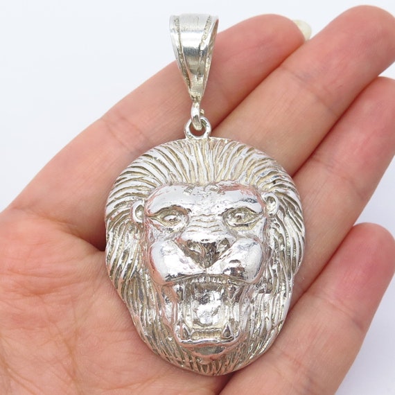 925 Sterling Silver Vintage Lion Mask Pendant - image 1
