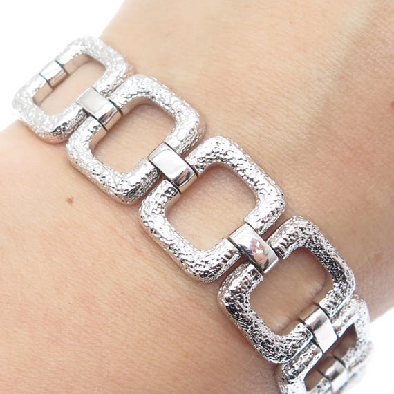 925 Sterling Silver Vintage Modernist Textured Square Link