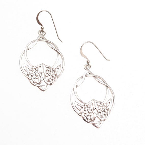 925 Sterling Silver Vintage Celtic Knot Dangle Earrings View 5