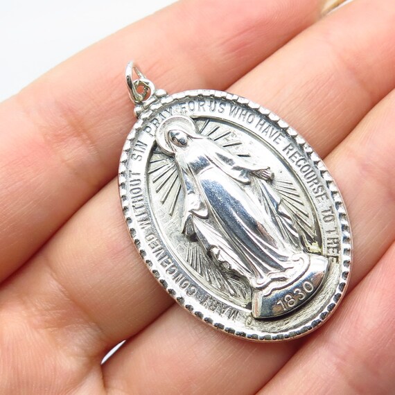 Mary Miraculous Medal Charm Pendant 925 Sterling Silver Vintage Old Stock St Mary Miraculous Medal Charm Pendant 925 Sterling Silver Vintage Old Stock St