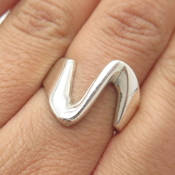 925 Sterling Silver Vintage Zig-Zag Modernist Rin… - image 1