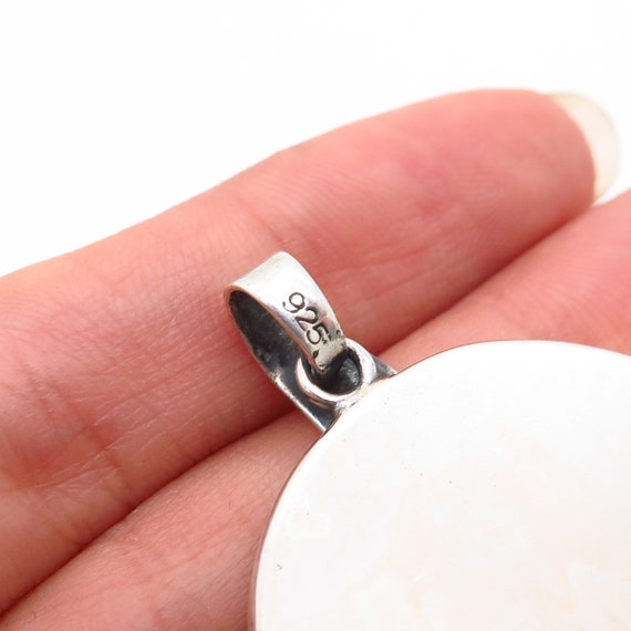 925 Sterling Silver Cutout Wood Design Round Pend… - image 4