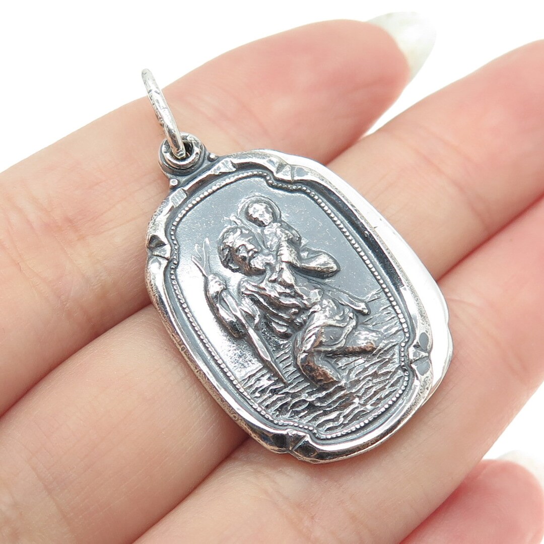M. DE JEAN 925 Sterling Silver Antique St. Mary & Christopher