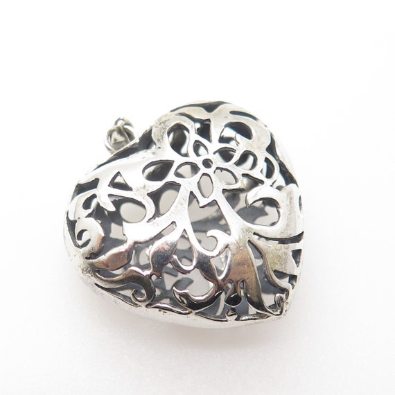 925 Sterling Silver Vintage Ornate Puffy Heart 3D… - image 4