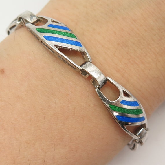 925 Sterling Silver Vintage Colorful Enamel Bar Link