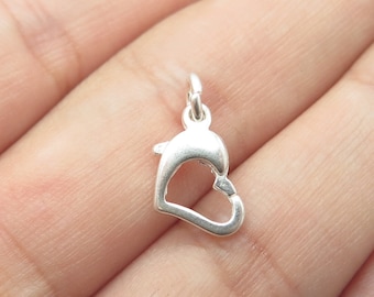 925 Sterling Silver Vintage Open Floating Heart Lobster Clasp / Charm Pendant