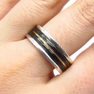 925 Sterling Silver Tungsten 2-Tone Vintage Finch Band Ring Size 11.25